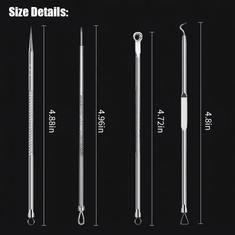 Set Of 4 Pimple Popper Needle, 4-In-1 Multifunctional Acne Needles, Blackhead Remover Tools, Spoon Face Skin Care Tools, Steel Blackhead Removal Kit, Women Beauty Acne Treatment Pore Cleanser Needle Hook, Comedone Extractor Remover Set for All Skin Types Set Of 4 Pimple Popper Needle, 4-In-1 Multifunctional Acne Needles, Blackhead Remover Tools, Spoon Face Skin Care Tools, Steel Blackhead Removal Kit, Women Beauty Acne Treatment Pore Cleanser Needle Hook, Comedone Extractor Remover Set for All Skin Types